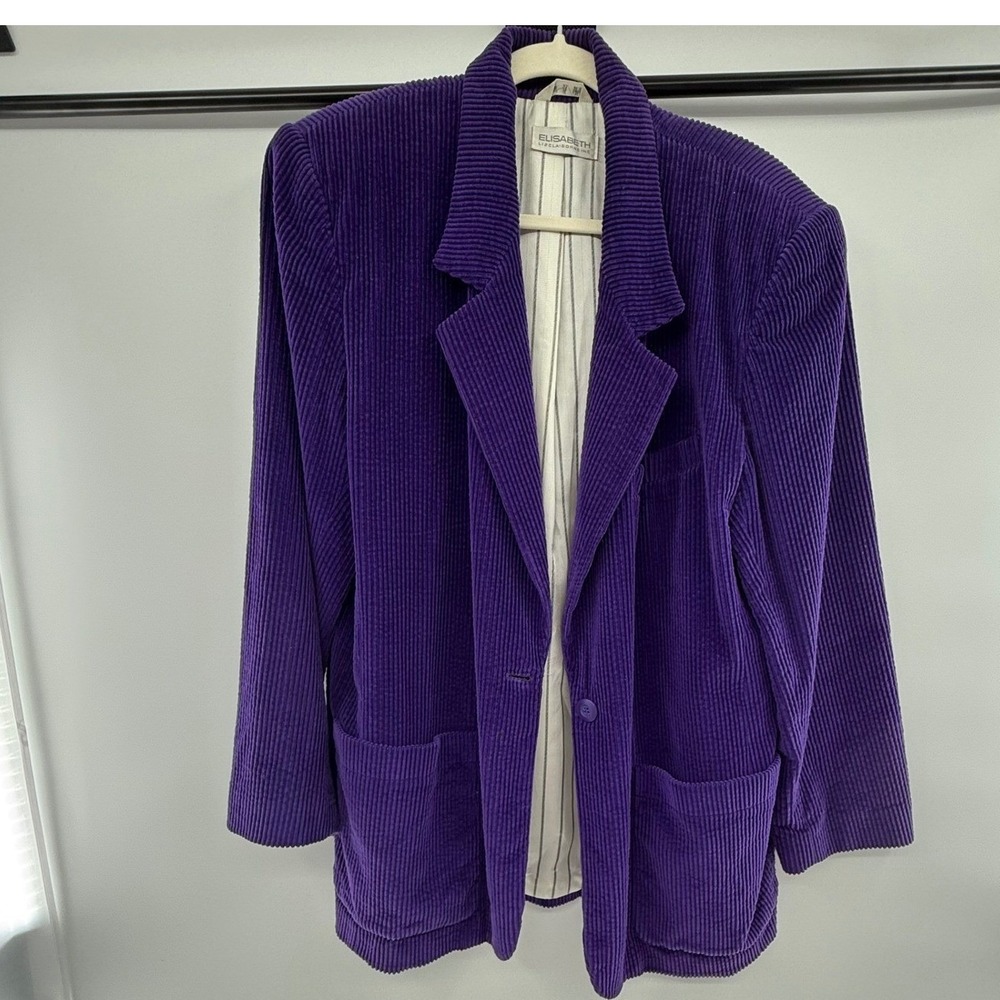Vintage Elisabeth Liz Claiborne Purple‎ Corduroy Blazer Jacket Womens 14
